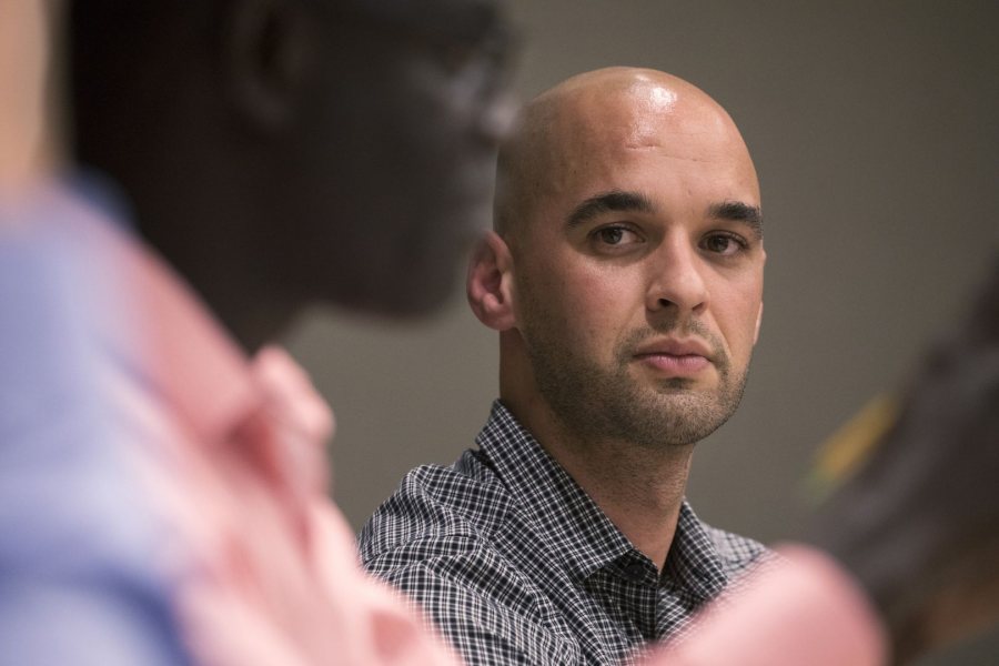 Racism has “always been a part of America itself, and so that touches all of us,” said Lecturer in History Andrew Baker during a faculty panel discussion offering historical perspectives after the violence in Charlottesville. (Theophil Syslo/Bates College)