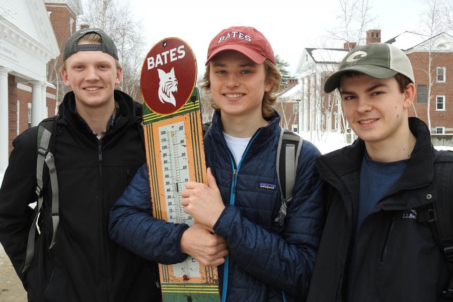 Chris Bierwirth '20 of Hingham, Mass., Zach Farhm '20 of Marlborough, Mass., and Will Nelligan '20 of South Portland, Maine. (Jay Burns/Bates College)