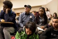 Don Robitaille listens Phyllis Graber Jensen/Bates College