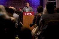 Poet and Senior Lecturer in English Robert Farnsworth gives a reading in Muskie Archives in anticipation of his retirement at the end of this academic year. Author of three collections of poetry, Farnsworth has taught poetry, writing, and literature across the U.S. and, for the past 26 years, at Bates. (Phyllis Graber Jensen/Bates College)