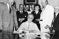 Roosevelt signs Social Security Bill
