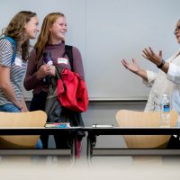 Author Julie Lythcott-Haims, author of "Real American," common read for the Class of 2022, visited Bridget Fullerton's FYS 489 - "Writing Ourselves, Writing With Others: Identity, Community, and Discourse." According to Carrie Murphy, assistant dean of students for first-year programs, Fullerton is a member of the Common Read Committee and developed some of the curriculum/writing tie-ins that other FYS instructors have adopted to infuse Real American into their courses, so she is a natural choice. Additionally, her FYS fits perfectly since it is "Writing Ourselves, Writing with Others" - great for exploration of a memoir. Bridget has invited her colleague from Writing at Bates, Stephanie Wade, to also have her FYS join. Stephanie's FYS is "Cultivating Social Justice in Community Gardens". Given that both classes will be in attendance, they'll be meeting in Commons 211 from 11am-12:30pm on Tuesday, August 18.