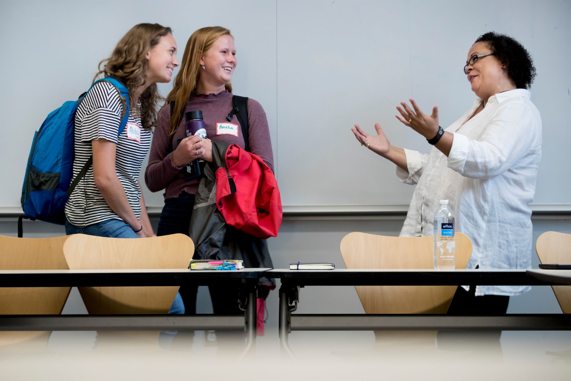 Author Julie Lythcott-Haims, author of "Real American,"  common read for the Class of 2022, visited Bridget Fullerton's  FYS 489 - "Writing Ourselves, Writing With Others: Identity, Community, and Discourse." 

According to Carrie Murphy, assistant dean of students for first-year programs, Fullerton is a member of the Common Read Committee and developed some of the curriculum/writing tie-ins that other FYS instructors have adopted to infuse Real American into their courses, so she is a natural choice. Additionally, her FYS fits perfectly since it is "Writing Ourselves, Writing with Others" - great for exploration of a memoir. Bridget has invited her colleague from Writing at Bates, Stephanie Wade, to also have her FYS join. Stephanie's FYS is "Cultivating Social Justice in Community Gardens". Given that both classes will be in attendance, they'll be meeting in Commons 211 from 11am-12:30pm on Tuesday, August 18.