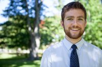 Marshall Scholar Chris Crum '17 is shown in his role as an Admission tour guide at Bates in 2014. (Sarah Crosby/Bates College)