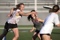 Bates Women's Ultimate Frisbee team practices on the Bardwell Street field.Known as Cold Front, the Bates women’s Ultimate team competes in the Division III College Championships.From Josie Gillett:Coldfront, the Bates Women’s Ultimate Frisbee team, is excited to have qualified for the Division III National Championship for the third time in team history! Coldfront is one of 16 women’s teams that qualified, and we will be headed to Rockford, Illinois, for the weekend of May 19–20 to play against the best of the best.Coldfront is a young team with a lot of grit and heart, and we strive to embody a core value of Ultimate Frisbee: the spirit of the game. Coaches Mohdis Baker ’14 and Chase Baker each bring a decade of experience in the Maine Ultimate programs to assist us in reaching our fullest potential.This year has been incredible for Coldfront. We have been pouring our hearts into this season: waking up for early morning track workouts, practicing until 11 p.m. out in the snowy Maine winters, and crafting new ways to bring positive energy to our team on and off the field. Our hard work has paid off! We have a record of 19-1 and are moving on to nationals as the number two seed. check out this sick highlight vid of us: https://www.youtube.com/watch?v=158O7IVK3uw