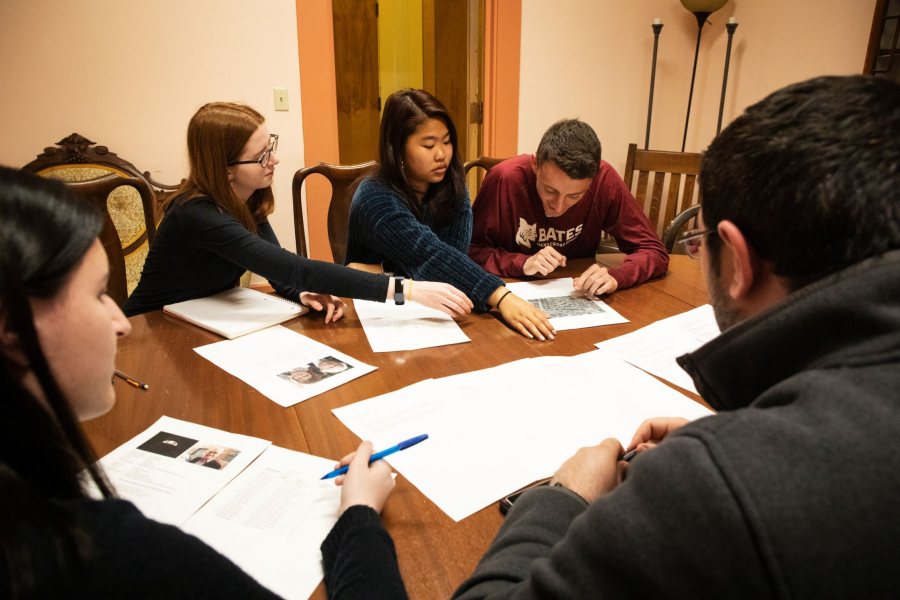 Moments from inside Elly Rostoum 07 practitioner-taught course (CIA/intelligence) "Spies, Special Agents and the Presidency," in 314 Hathorn on May 14, 2019. Students participated in a a counterintelligence exercise 'find the mole' where they were provided with a hypothetical set of circumstances and pieces of information and worked in groups to find 'the mole.'