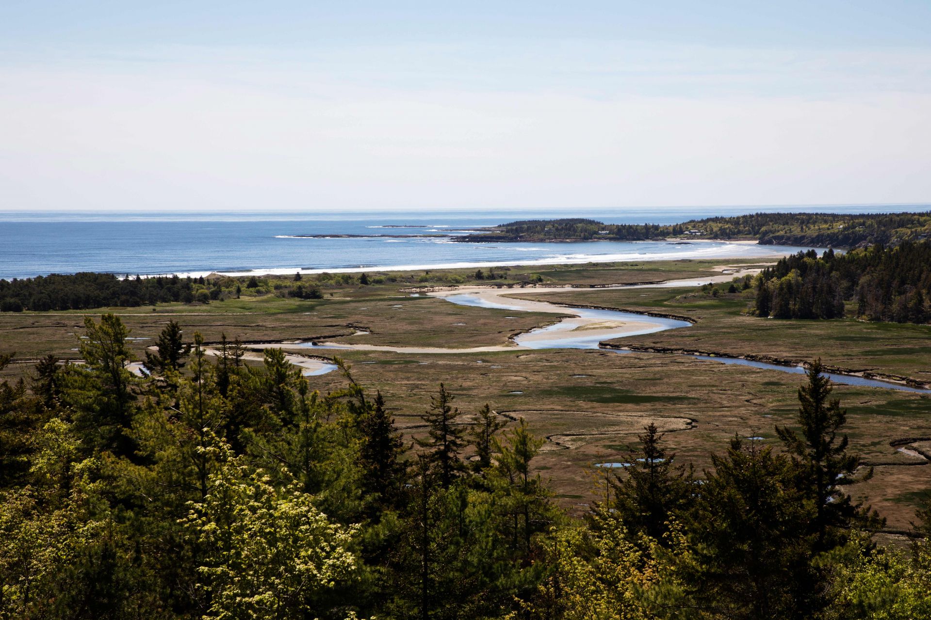 With Seawall Beach in the distance, the Sprague River and Sprague Marsh are shown from Morse Mountain. (Theophil Syslo/Bates College)