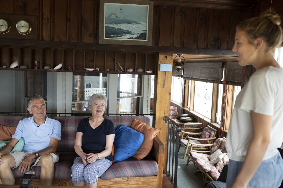 In their beachside cottage, Bill '63 and Jean '62 Holt chat with granddaughter Jordan Wilson '23, who started at Bates this fall. Jordan stayed with her grandparents and scooped ice cream at Ocean Park this summer. (Phyllis Graber Jensen/Bates College)Each summer lectures, workshops, family programs, and opportunities for spiritual growth and renewal are offered in a non-denominational, interfaith setting. This unique seaside Chautauqua community of Ocean Park, Maine, still flourishes as a summer assemblyóin the Chautauqua traditionówith 136 years of history and heritage. Each summer lectures, workshops, family programs, and opportunities for spiritual growth and renewal are offered in a non-denominational, interfaith setting.Central to that tradition are the architecturally important Temple, the Temple Garden, and the Pergolaóspaces for quiet reflection or meditation.