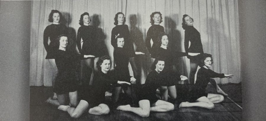 Pictured third row, second from right in the 1942 Mirror, Dorothy Foster Kern ’42 remembers the striking all-black outfits the Modern Dance Company wore. (Muskie Archives & Special Collections)