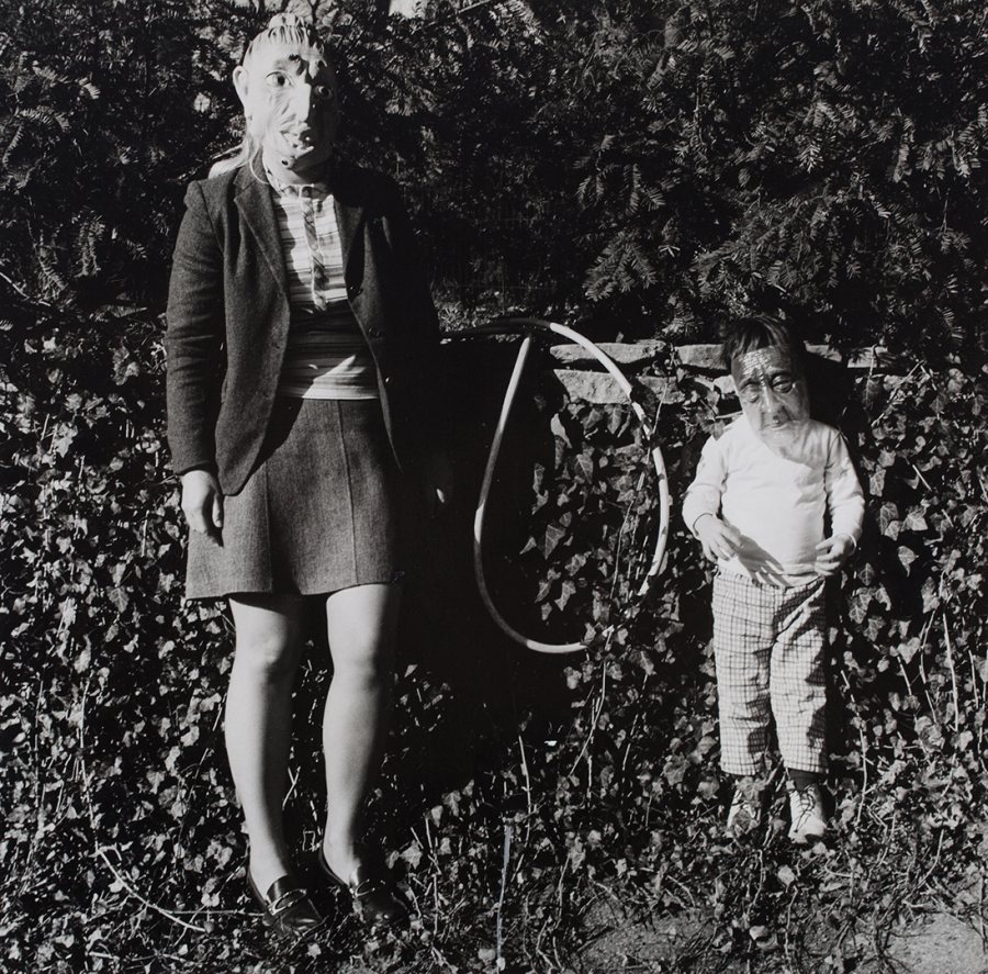 Ralph Eugeane Meatyard, Lucybelle Crater and one of the 7 kids of Mertonia friend Lucybelle Crater, ca. 1969-72, gelatin silver print, 7 3/4 x 7 5/8 in., The Estate of Ralph Eugene Meatyard, courtesy Fraenkel Gallery