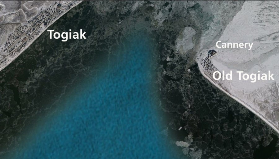 The Bates excavation site is located at Old Togiak, located across Bristol Bay from Togiak. A cannery sits atop a portion of the old village site. (Google Earth)