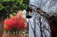 Then and Now: winter Bates campus then, colorful autumn now