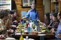 Otis Dinner at Nezinscot Farm in Turner with honored guest and Otis lecturer Ross Gay, with Jane Costlow as Otis chair hosting with environmental studies faculty and students. Gloria Nezinscot and her daughter prepared the dinner.