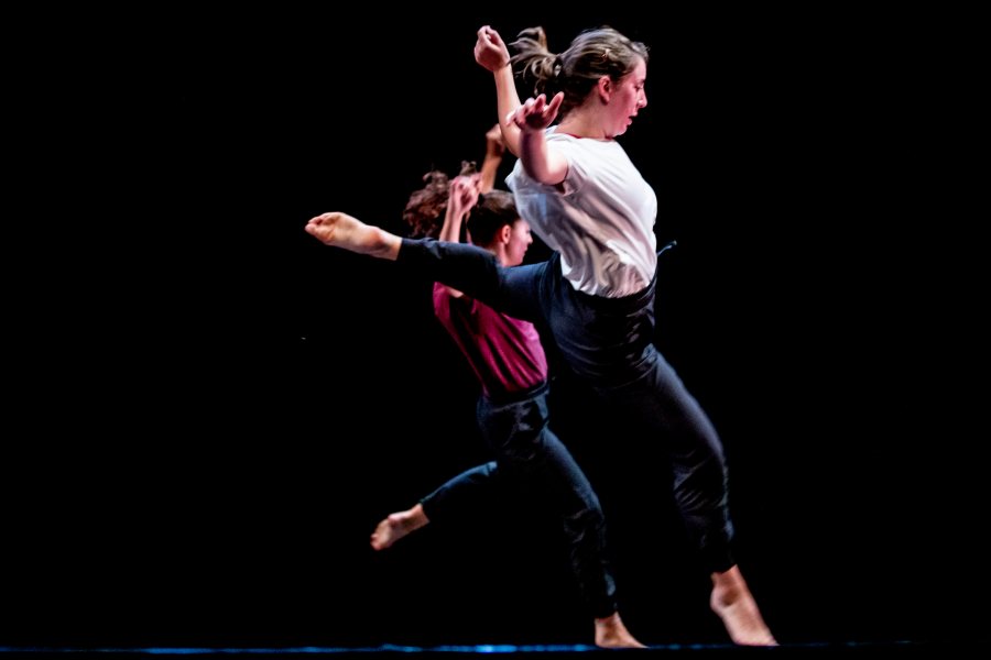 Shown performing their senior thesis piece in October 2019, Eliana Madwed and Elisabeth Gwydir will perform an excerpt during the FAB15 dance showcase in Lewiston this month. (Phyllis Graber Jensen/Bates College)