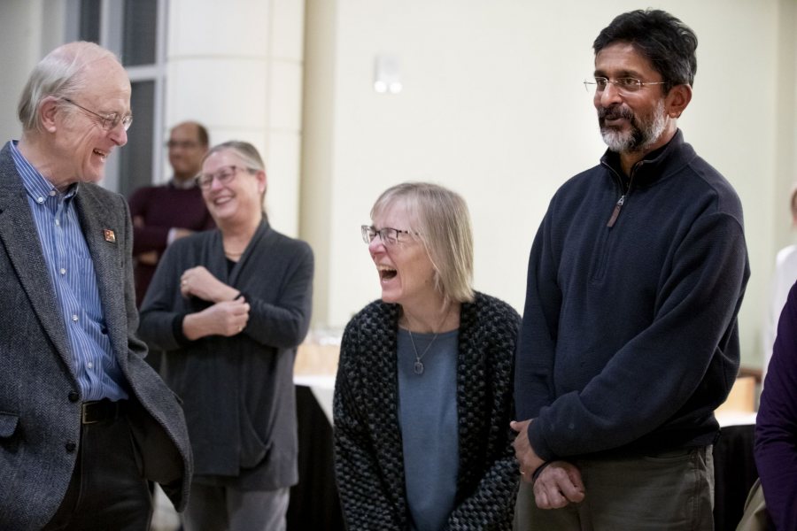 Memorial gathering for Carl Straub in Pettengill Hall's Perry Atrium.Jane Costlow