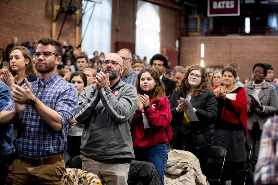 A standing ovation follows Jennifer Eberhardt's 2020 MLK Day Keynote Address. (Phyllis Graber Jensen/Bates College)