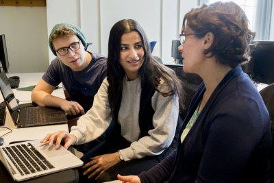 Meredith Greer's upper-level "Advanced Topics in Biomathematics" today at 1:10-2:30pm in Hathorn 207.Mathematics students in the class:Sam Findlen-Golden '20, math majorEl Khansaa Kaddioui '20, math and economics double majorIn front fow with hat and black vest speaking with Meredith.They are reviewing simplest compartmental model of diseases spread. Differential equations describe how disease moves. They are learning the details of that model so they know the groundwork and can then tackle more complicated models.Three students together in the back, from left:Gabe Nelson '20, South Burlington, Vt.Adena Bernot '20, Old Westbury, N.Y.Josie Blanchon '20, Wash D>C>Front row, classroom right:Luca Polar '20, BudapestJason Canaday '20Two women togetherHelen Daigle '20 in lilacCasey Snow '20, stripesRear, classroom rightXuChong Show '20 Shanghai, ChinaKatie Leeke '20, Minnetonka, Minn.