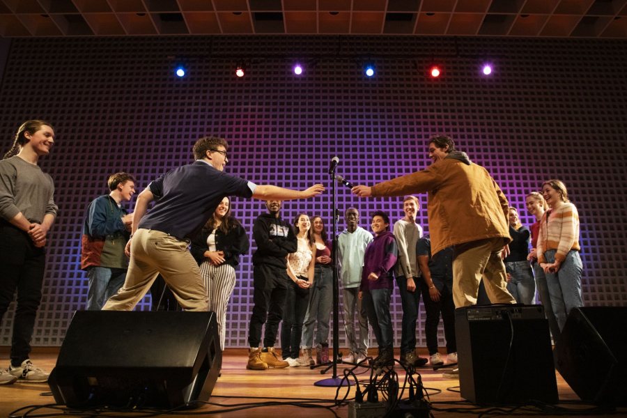 Moments from the 2020 Bates Arts Festival on February 7, 2020. The Bates Arts Festival is a celebration of student led, student created, and student performed art that will occur on Friday, February 7, 2020 from 5 to 8 PM. The night will be a family friendly event in which children are encouraged to attend! There will be events occurring throughout the Olin Arts Center (75 Russell Street Lewiston, ME) and the Museum of Art will be open until 8 PM this night.The event will kick off promptly at 5 PM with a performance from the Robinson Players in the Concert Hall, a workshop on how to juggle by the Circus Club in Olin 128, a session on alternative applications of art in Olin 250, and a webseries trailer of ÒCedric Clarke & the Unsettling DarkÓ in Olin 104, Senior AVC Art Thesis Open Studios throughout the first and second floors, and various role playing games lead by the Discordians.