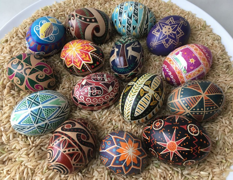 Pysanky-style decorated eggs.