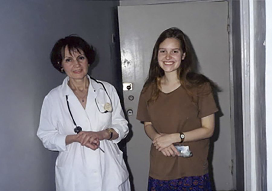 Post-appendicitis surgery memento: Erika poses with her Russian doctor. (Courtesy Jane Costlow)