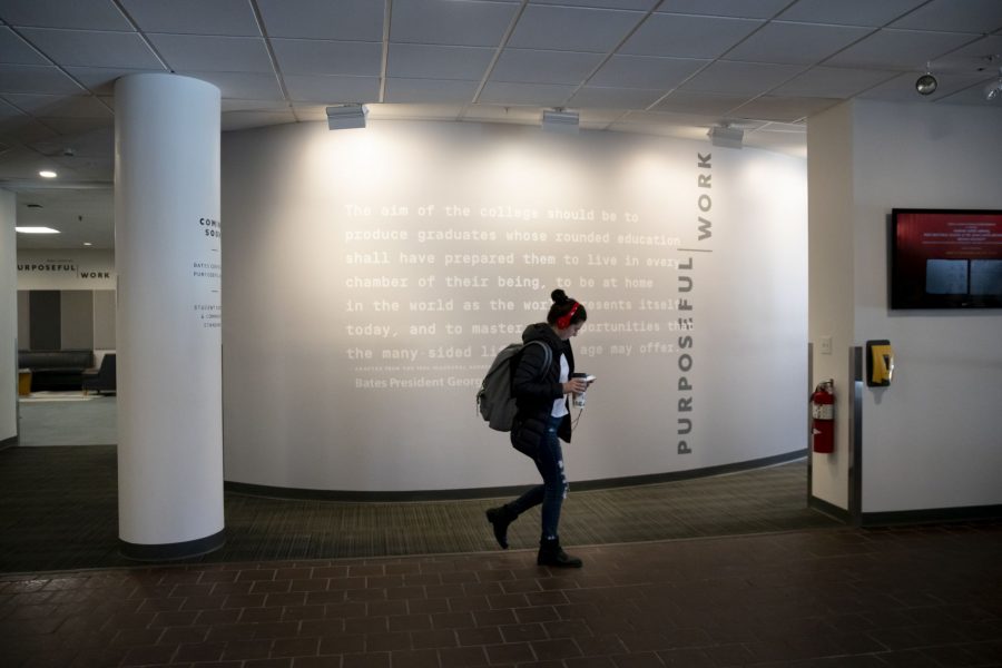 Interior views of the Chase Hall Purposeful Work seating and curved "quote" wall.