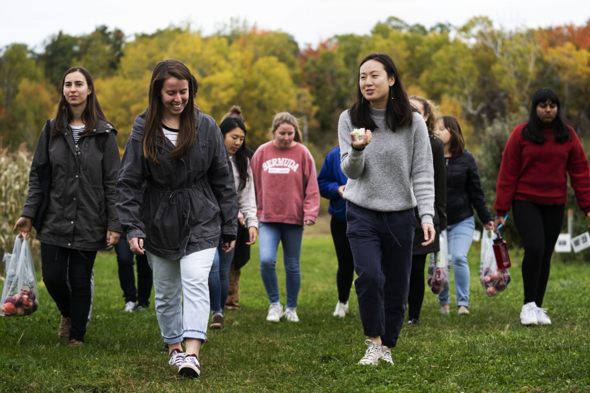 Cultural Exploration Club leader Ariel Lam along with participating students visit Wallingford's Fruit House for some apple picking in Auburn on October 14, 2019.