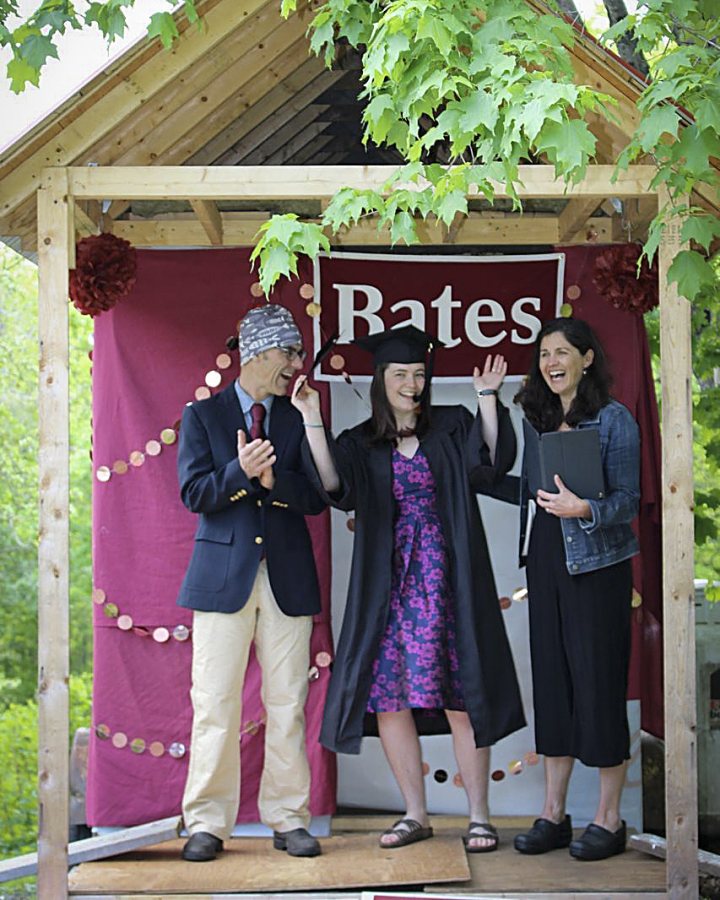 Scenes from Commencement Day, May 31, 2020.Erin O'Farrell '20 of West Burke, Vt.My sister (in blue) is Kate O’Farrell, my mom is Des Hertz, and my stepdad is Chris Manges (Bates alum ‘91!!)@erofarrell