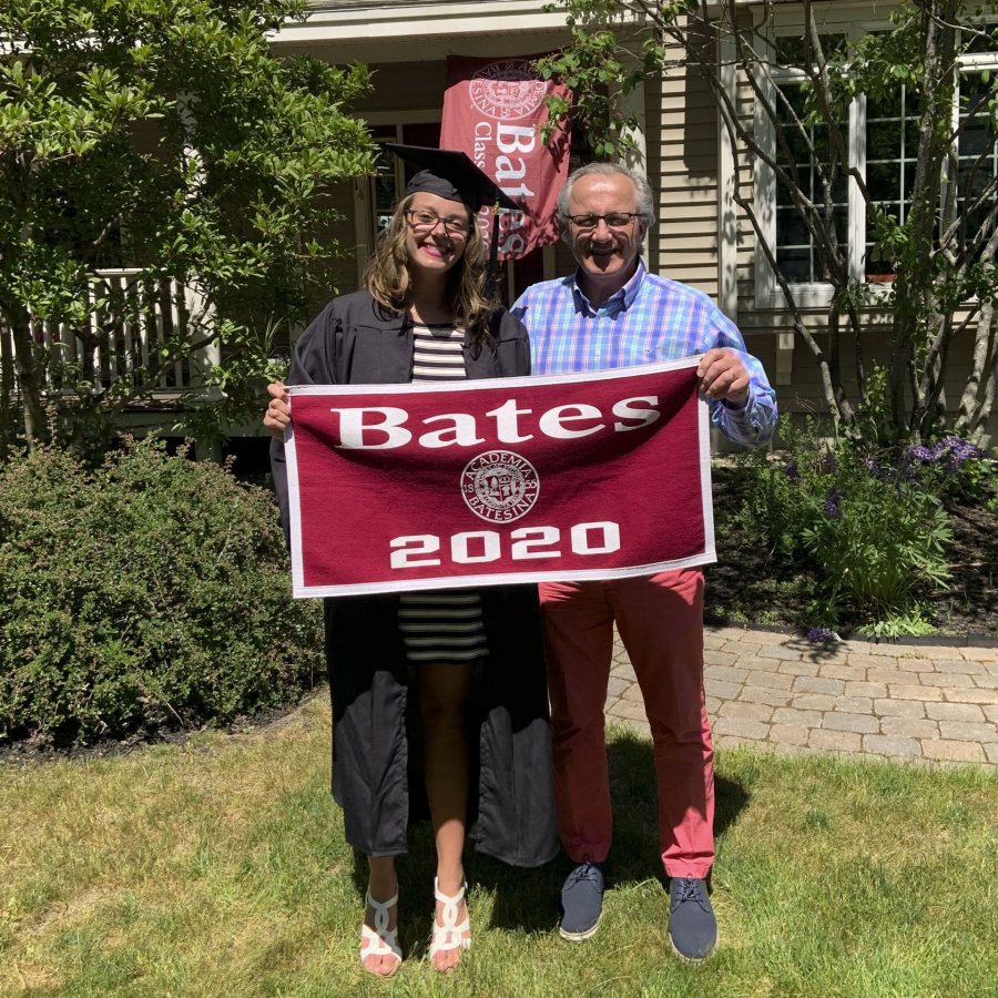 Scenes from Commencement Day, May 31, 2020.Lexie Jamieson of Scarborough, Maine Hi — attached are the photos from graduation with the banner! The third photo is with my dad (Neil Jamieson) who was Bates class of ‘82. Please let me know if you need anything else from me!Best,Lexie Jamieson@ljamieson7