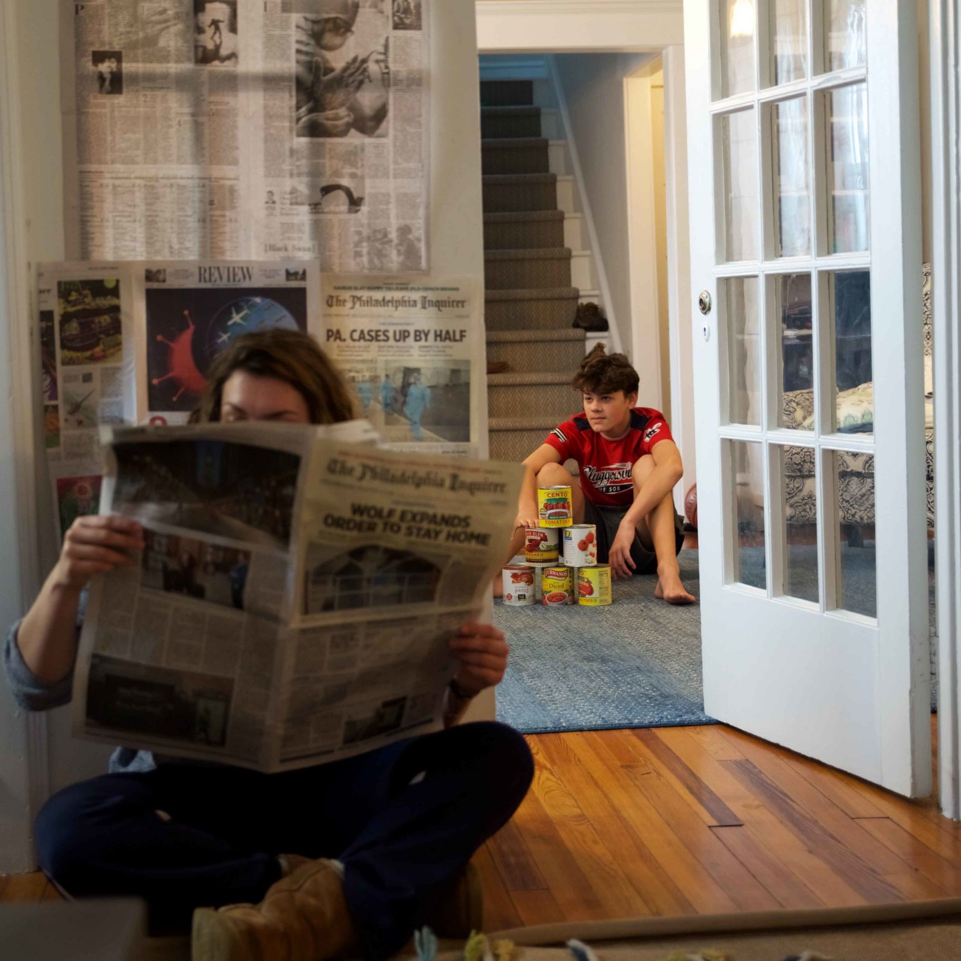 Alison Gouveia and Will Gouveia pose in the living room of their home in Jenkinton, Pa., on March 25, 2020. (Photograph by Alison Gouveia ’22)
