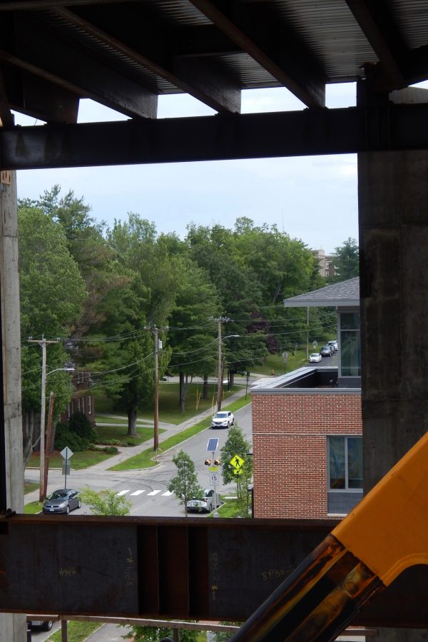 Looking east on Campus Avenue from the Bonney Center penthouse. (Doug Hubley/Bates College)