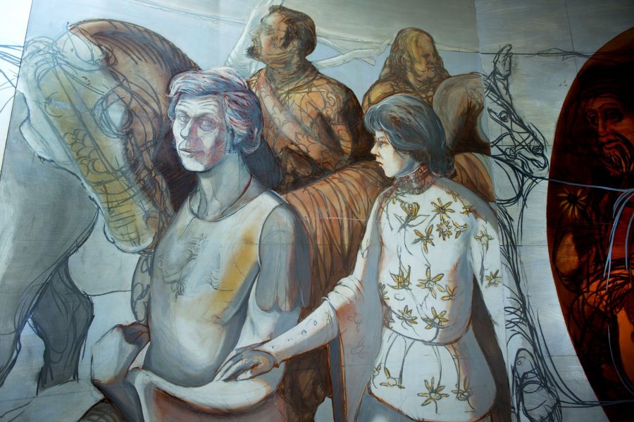 The Canterbury Tales mural in Chase Hall on May 9, 2013. (Mike Bradley/Bates College)