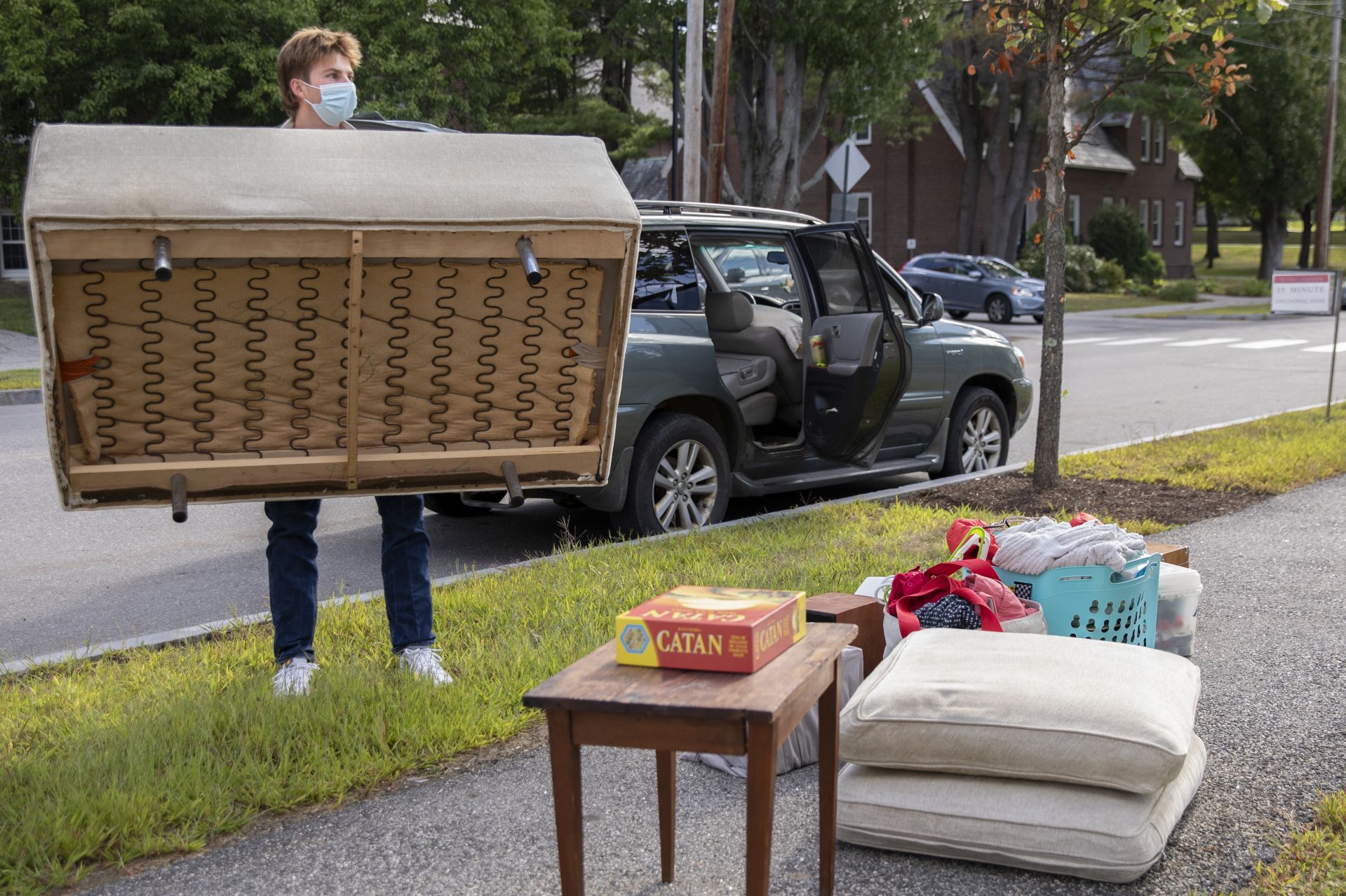 Day two of a three-day move in featured loads of luggage, spirited greetings, and emotional goodbyes. For a small taste of what we saw, swipe left.

Walking on Campus Avenue to her Chu Hall residence, OWL (Orientation Week Leader) Katia Ryan ’23 of Amsterdam, N.Y., swings her arms to express her excitement about returning to campus.

Today’s historic student move in was the first of three. Most first-years begin to arrive Wednesday and Thursday.