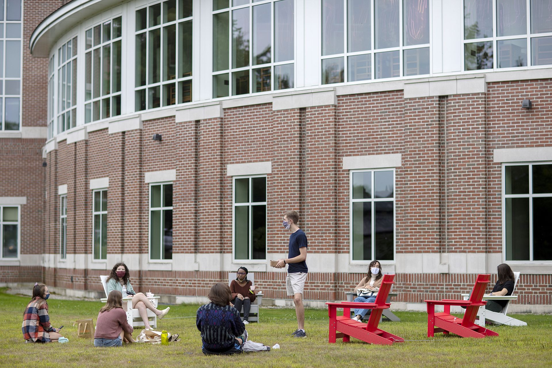 Students gather on campus on the third day of a three-day move-in on Aug. 27, 2020.