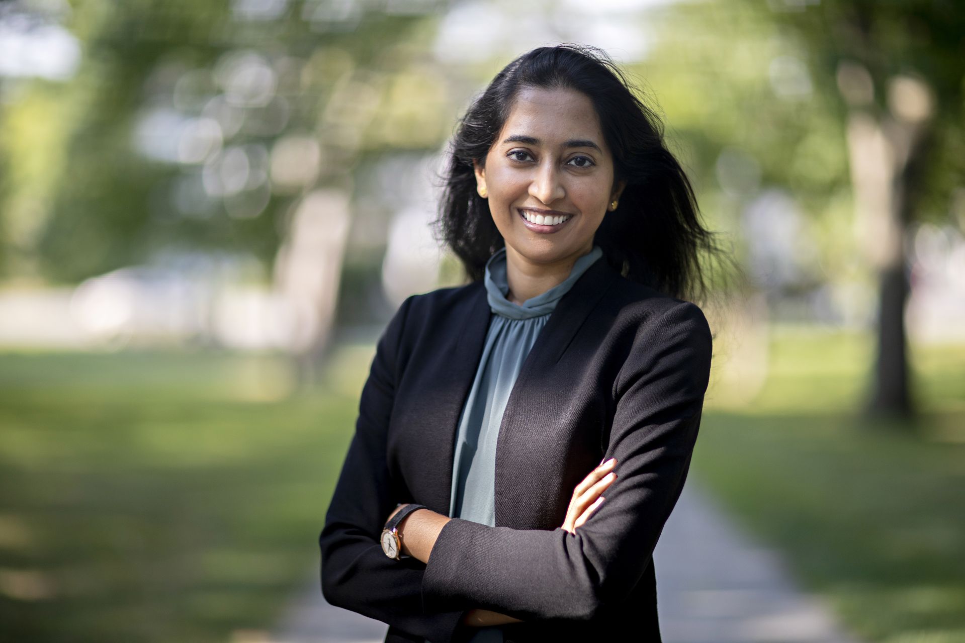 Assistant Professor of Economics Nivedhitha Subramanian  photographed on the historic Quad on Aug. 14, 2020.