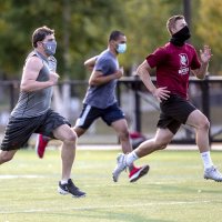 Campus scenes on Tuesday, Sept. 15, 2020.The football team has its first workout on Garcelon Field.