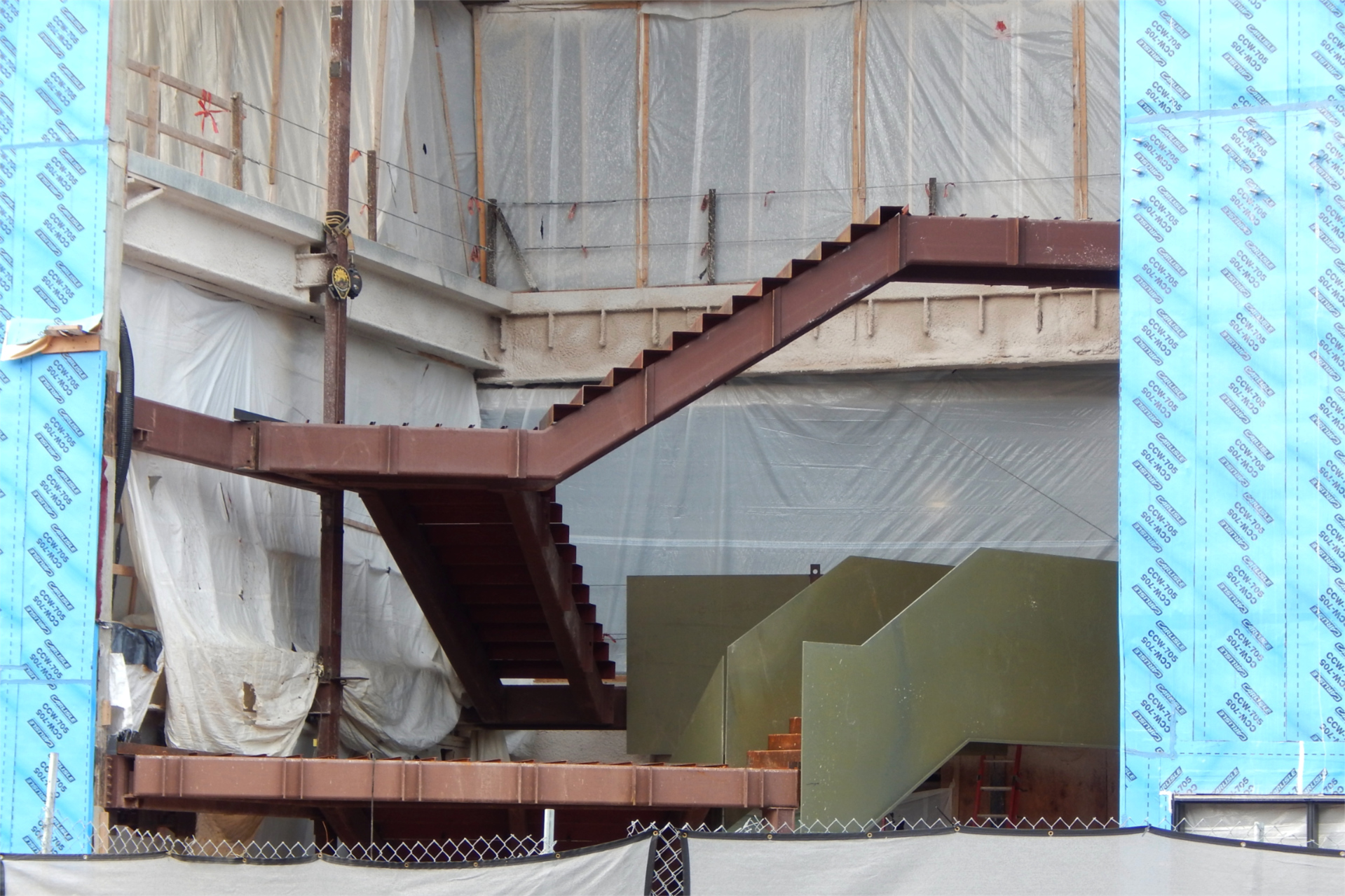 Shown on Sept. 22, the Monumental Stairs have reached the Bonney center's second floor. (Doug Hubley/Bates College)