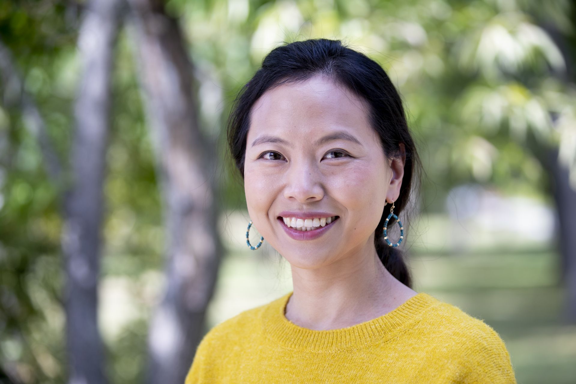 Assistant Professor of PsychologyYunkyoung "Yun" Garrison poses for a portrait on the edge of the Bates campus across from Lindholm House on Campus Avenue on Sept. 10, 2020