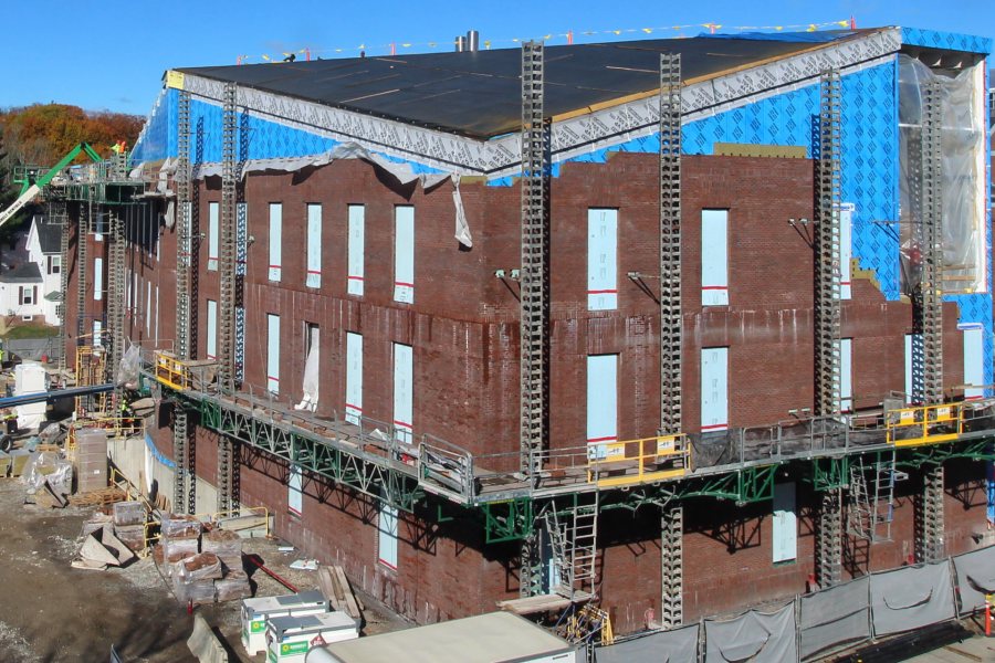 A southeastern view of the Bonney center taken on Oct. 27 by a time-lapse camera atop Chu Hall. (Chris Streifel/Bates College)