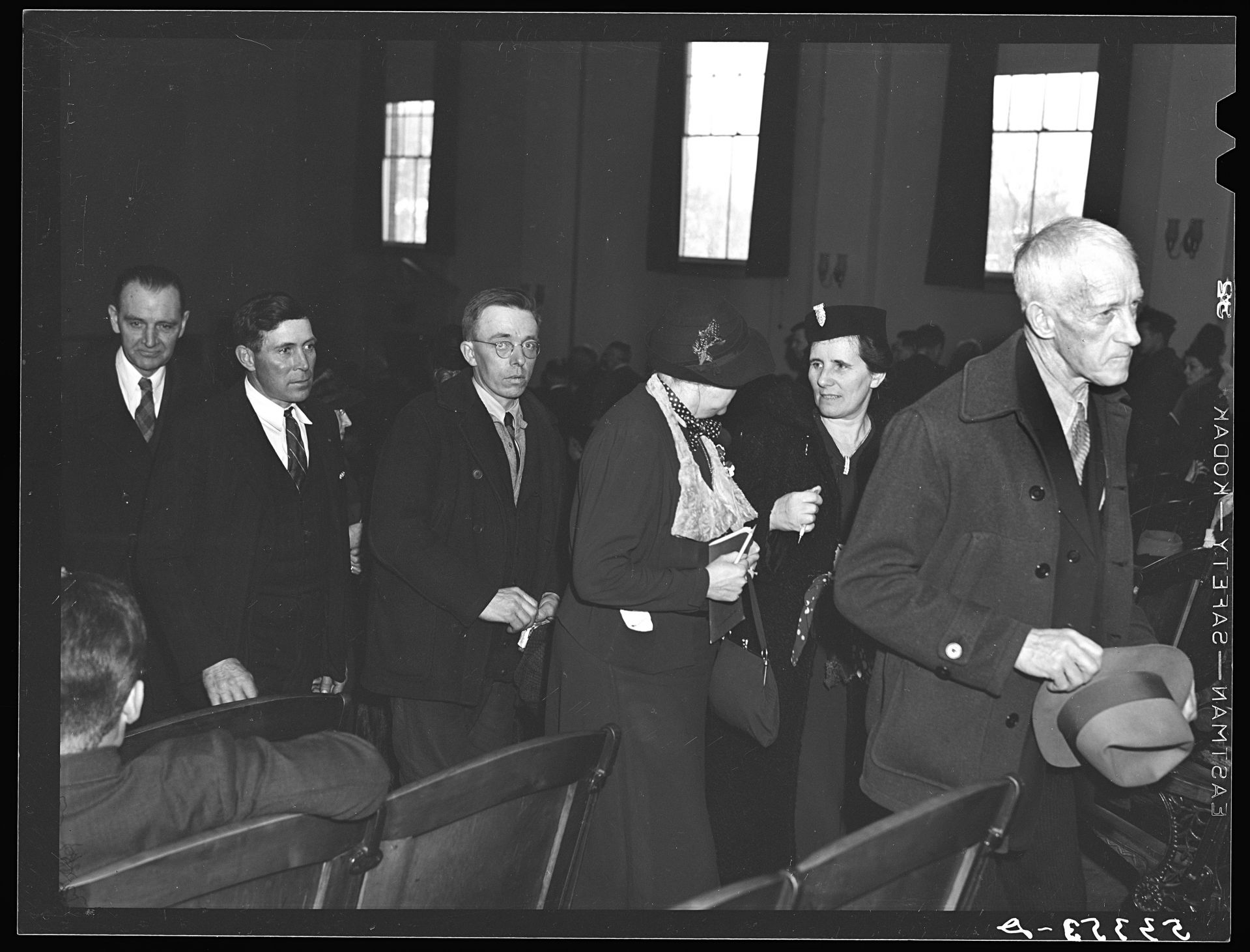 https://hdl.loc.gov/loc.pnp/fsa.8c11728Townspeople going to vote by ballot on whether or not pinball machines should be allowed. Town meeting, Woodstock, VermontWolcott, Marion Post, photographer. Townspeople going to vote by ballot on whether or not pinball machines should be allowed. Town meeting, Woodstock, Vermont. United States Vermont Windsor County Woodstock Woodstock, 1940. Mar. Photograph. https://www.loc.gov/item/2017802636/.
