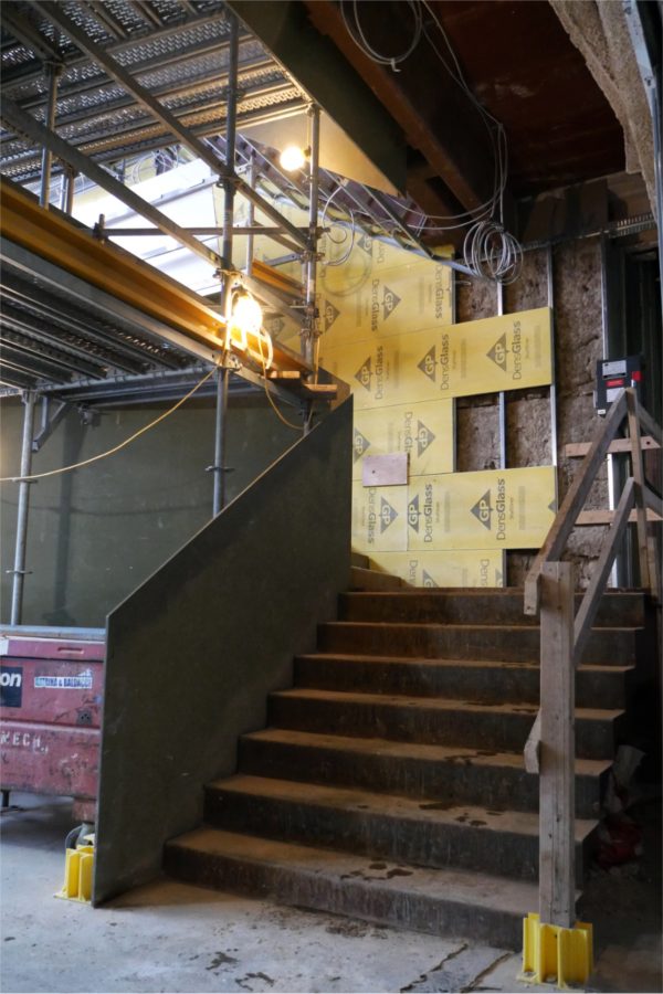 The foot of the Monumental Stair on Feb. 15, 2021. (Doug Hubley/Bates College)