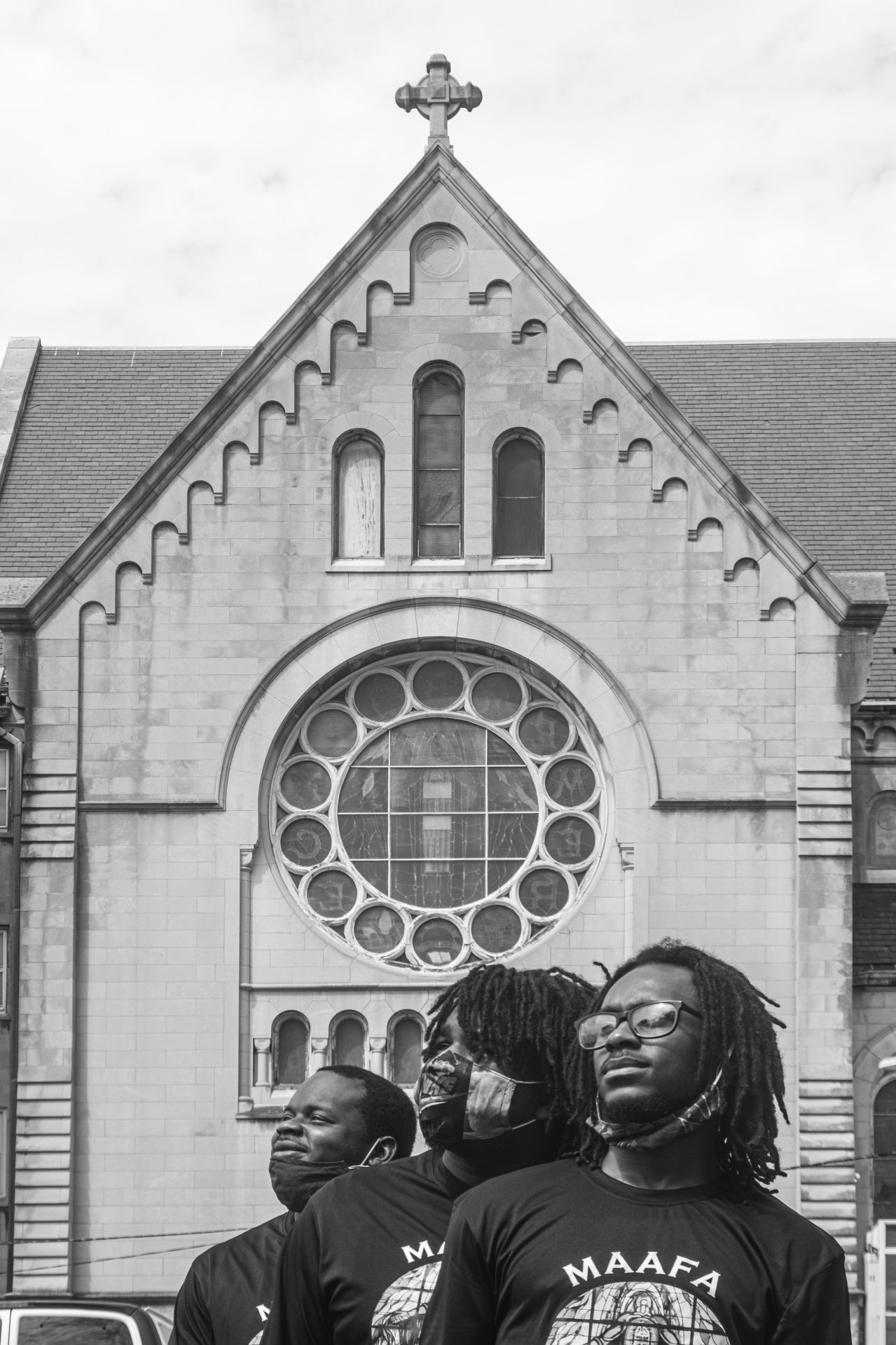 Members of 2020 Maafa Redemption cohort pose of a portrait outside New Mount Missionary Pilgrim Baptist Church in West Garfield Park.