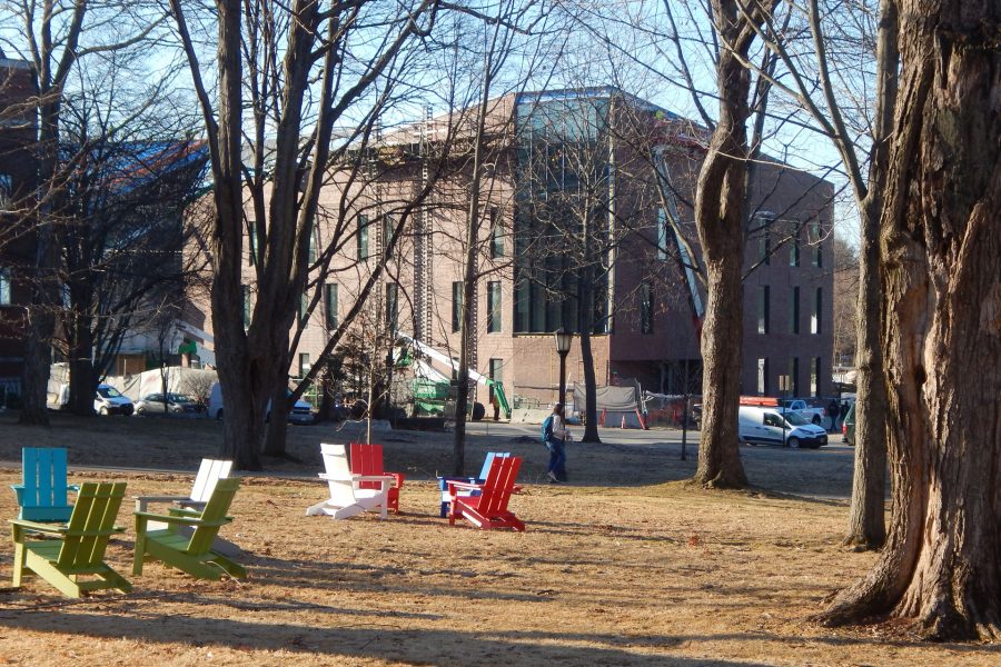 The Bonney Science Center shown from the Historic Quad on Monday morning, March 22. (Doug Hubley/Bates College)