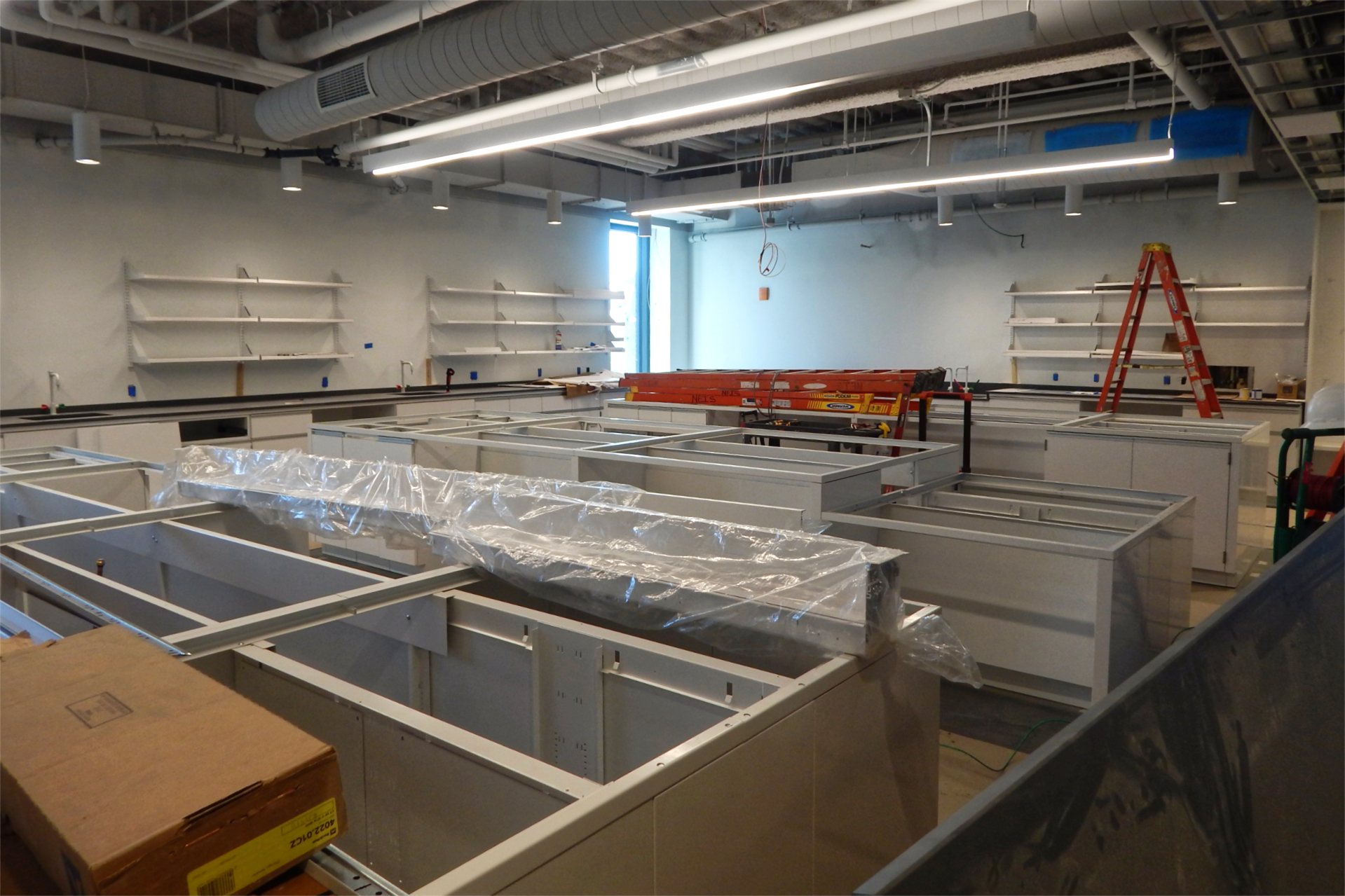 Casework being installed in a second-floor laboratory. (Doug Hubley/Bates College)