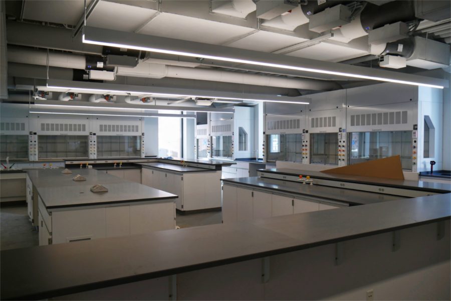 This biochemistry lab on the first floor of the Bonney Center appears ready for action. (Doug Hubley/Bates College)