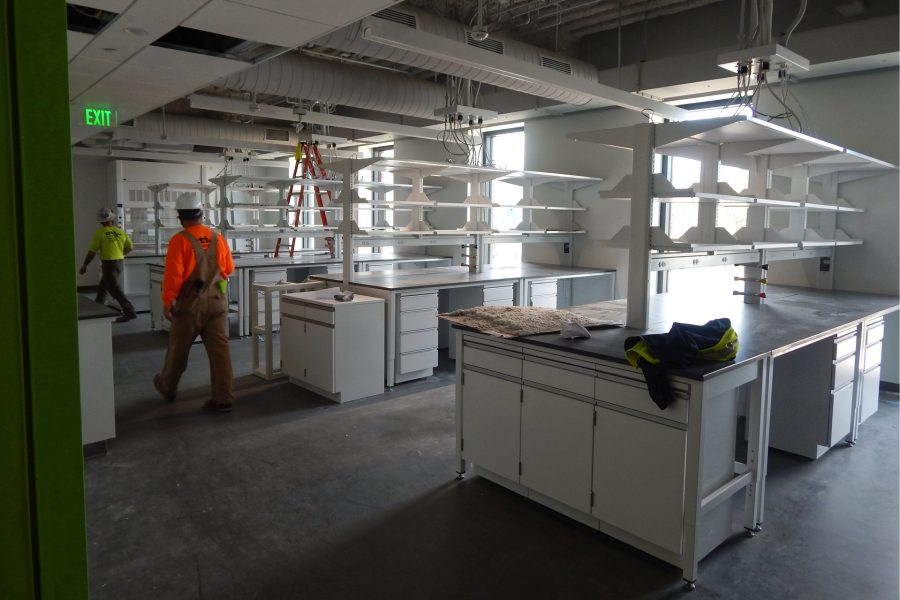 This second-floor biology lab will be shared by professors Ryan Bavis, Jason Castro, and Martin Kruse. (Doug Hubley/Bates College)