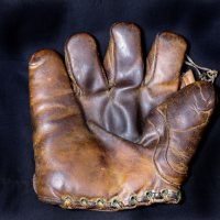 Items from the Edmund S. Muskie Archives and Special Collections Library for Bates Magazine "Archives" section -- November 2015.Baseball mitt; belonged to Donald C. Webster '41. Box 6, Item 294.