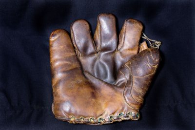 Items from the Edmund S. Muskie Archives and Special Collections Library for Bates Magazine "Archives" section -- November 2015.Baseball mitt; belonged to Donald C. Webster '41. Box 6, Item 294.