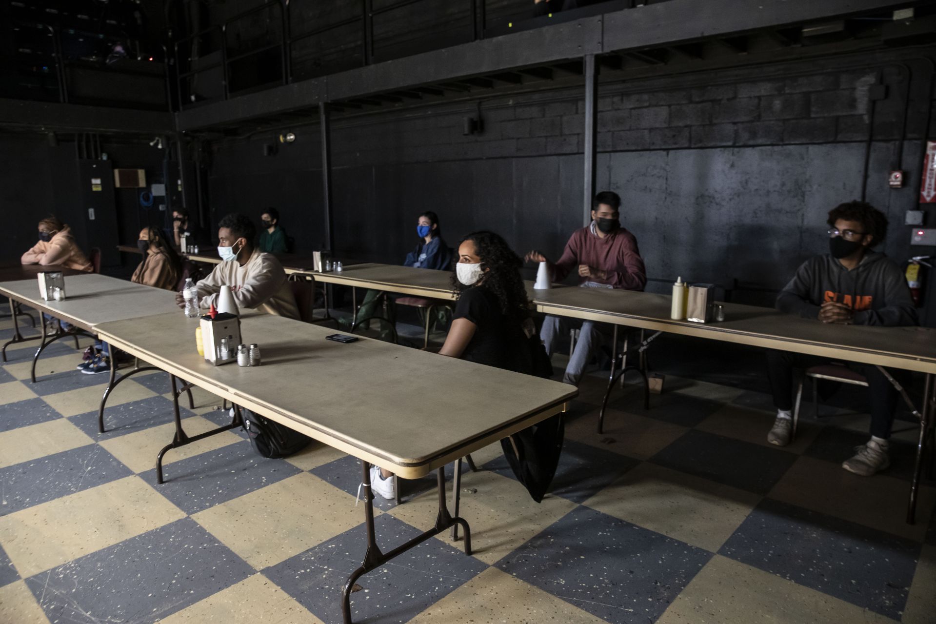 Senior thesis production in direction for Nicky Longo ’21 of Cambridge, Mass., and for acting for Perla Figuereo ’21 of the Bronx. The play, set in a church soup kitchen is “Grand Concourse” by Heidi Schreck about a basketball-playing nun in the Bronx who is struggling with issues of forgiveness. Professor of French and Francophone Studies Kirk Read, Dawrin Silfa ’21 of New York City, and Emily Diaz ’23 of Corona, N.Y., are also part of the cast. Performed on a dress rehearsal in Gannett Theater on April 21 at 7:30 p.m. with an audience of 10 due to Covid-19 restrictions.