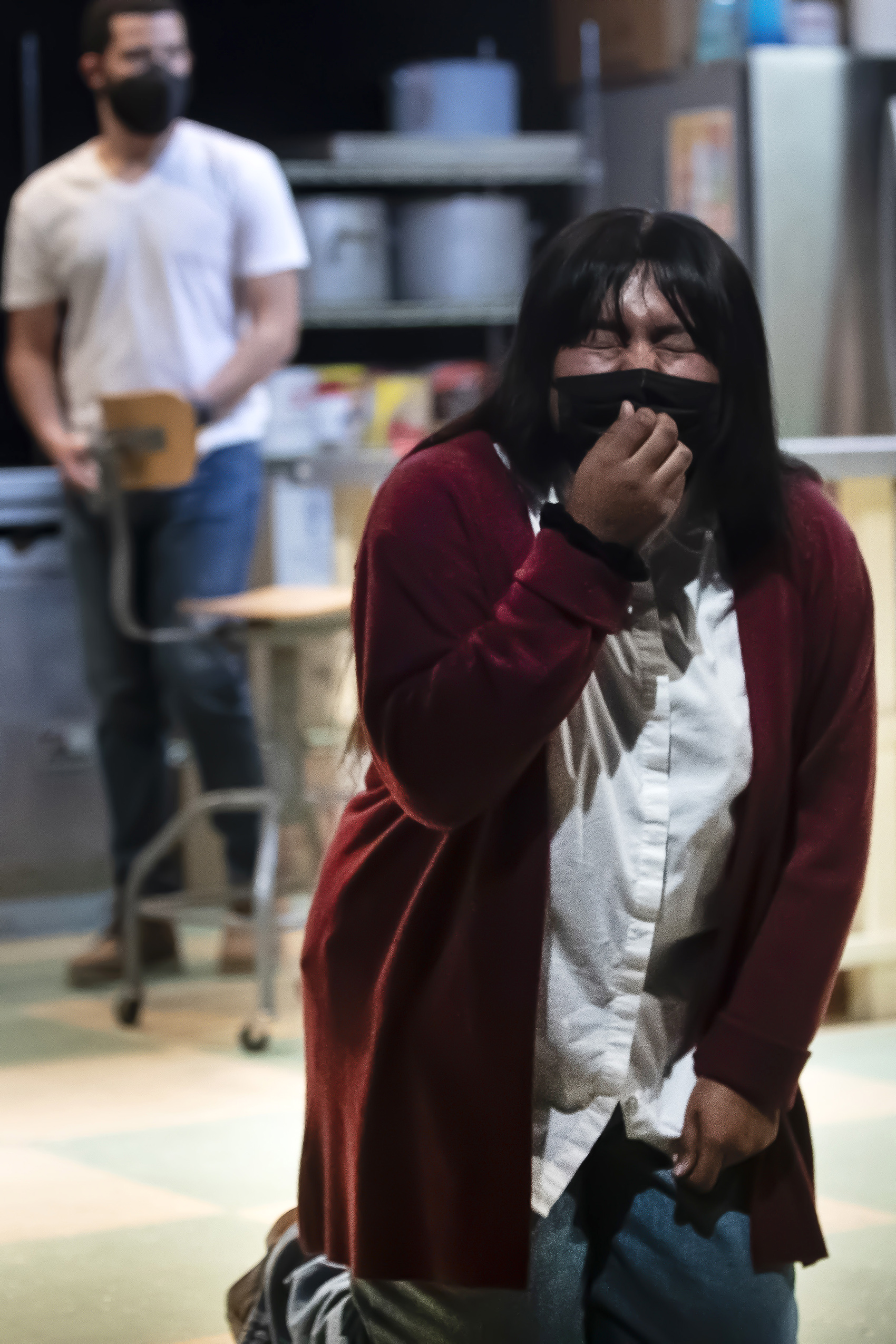 Senior thesis production in direction for Nicky Longo ’21 of Cambridge, Mass., and for acting for Perla Figuereo ’21 of the Bronx. The play, set in a church soup kitchen is “Grand Concourse” by Heidi Schreck about a basketball-playing nun in the Bronx who is struggling with issues of forgiveness. Professor of French and Francophone Studies Kirk Read, Dawrin Silfa ’21 of New York City, and Emily Diaz ’23 of Corona, N.Y., are also part of the cast. Performed on a dress rehearsal in Gannett Theater on April 21 at 7:30 p.m. with an audience of 10 due to Covid-19 restrictions.