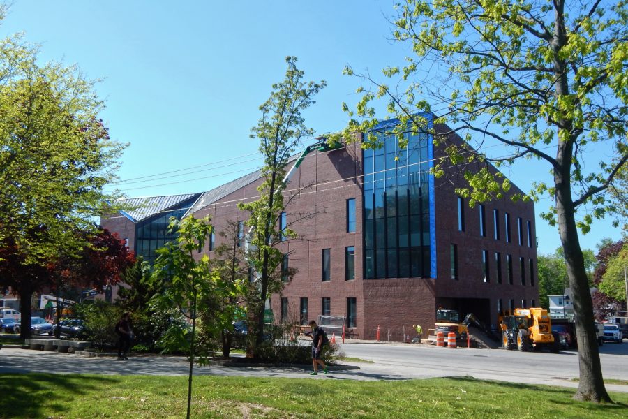 The Bonney Science Center shown from the Historic Quad on May 17, 2021. (Doug Hubley/Bates College)